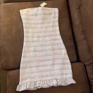 Strapless Stripe Smocking Dress - Multicolor (Blue, White, Lavender)